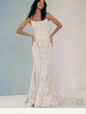 Madison James White Lace Fit-and-Flare Wedding Dress NWT